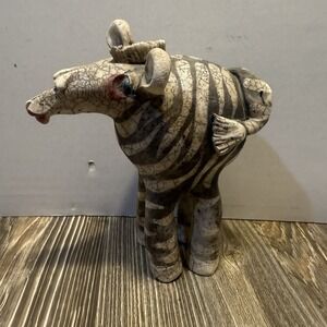 Unique Zebra Pottery Clay Ceramic Figure Quirky Statue Cartoon